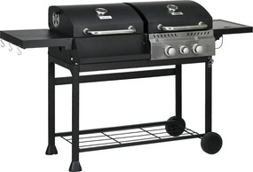 Outsunny Gázgrill, hőmérővel és melegen tartó tányérokkal, fekete és ezüst