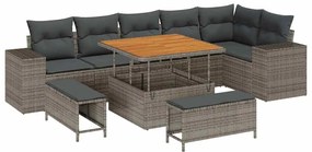 vidaXL Kerti Kanapé Szett párnával 9 pcs Szürke polirattan