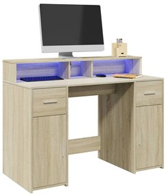 sonoma tölgy színű szerelt fa íróasztal LED-ekkel 120x55x91 cm