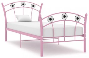 Rózsaszín fém ágykeret focis dizájnnal 90 x 200 cm
