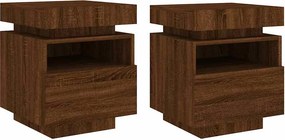 vidaXL 2 db barna tölgy éjjeliszekrény LED-fényekkel 40x39x48,5 cm