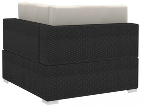 2 db fekete moduláris polyrattan sarokfotel párnákkal