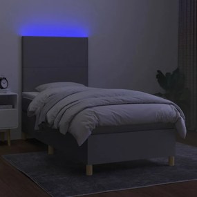 világosszürke szövet rugós és LED-es ágy matraccal 80 x 200 cm