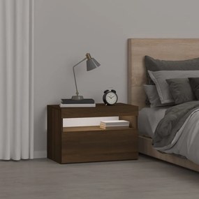 Barna tölgy színű éjjeliszekrény LED világítással 60x35x40 cm