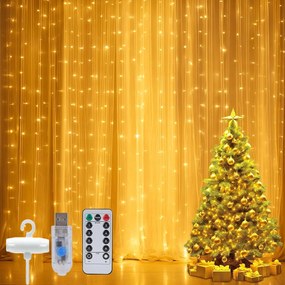 Led FĂ©nyfĂŒggöny Ablakra 300LED 3x3m LĂĄmpĂĄk Meleg FehĂ©r Girland TĂĄvirĂĄnyĂtĂł