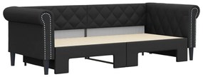 fekete kihúzható műbőr heverő 90 x 200 cm