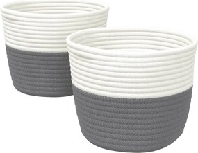 vidaXL 2 db szürke-fehér pamut tárolókosár Ø24 x 18 cm