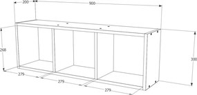 Lira 3 rekeszes polc, Sonoma tölgy, 90 x 20 x 30 cm