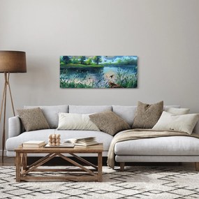 Kép - olajfestmény, Nyári este a tónál (120x50 cm)