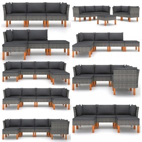 polyrattan és tömör eukaliptuszfa középső kanapé