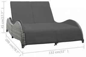 kétszemélyes antracitszürke polyrattan napozóágy párnával
