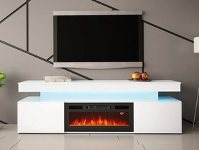 TV szekrény kandallóval Lesteralo EF 2D 190 (fehér + fényes fehér) (kék LED világítással). 1106179