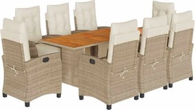 vidaXL 9 részes bézs polyrattan kerti étkezőgarnitúra párnákkal