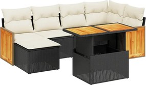 vidaXL 7 részes fekete polyrattan kerti ülőgarnitúra párnával