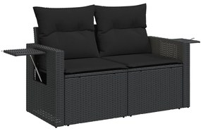 9 részes kerti kanapé szett párnákkal Fekete Poli rattan, Akác, 3 részes kerti étkező szett párnákkal Fekete Poli rattan, Akác