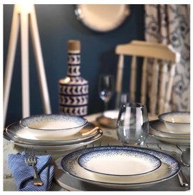 24 részes étkészlet fehér/kék/porcelán