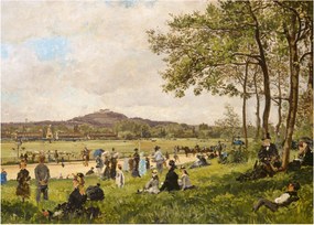 Üveg kép - French 19th Century, Race Course at Longchamps, reprodukciók (70x50 cm)