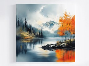 Poszter Tájkép Kanada Hegyek Erdő Tó Fjord Ősz 80x80