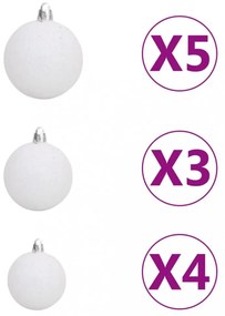 61 részes fehér-szürke karácsonyi gömbszett csúccsal + 150 LED