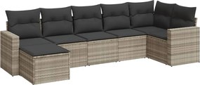 vidaXL 7 részes világosszürke polyrattan kerti ülőgarnitúra párnákkal