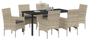 Kert étkező szett párnával 7 pcs Világosszürke Poli rattan