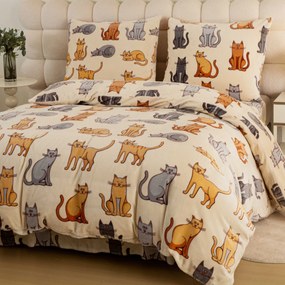 Mikroszálas ágynemű COLORED CATS krém színben Ágyneműhuzat mérete: 70 x 90 cm | 140 x 220 cm