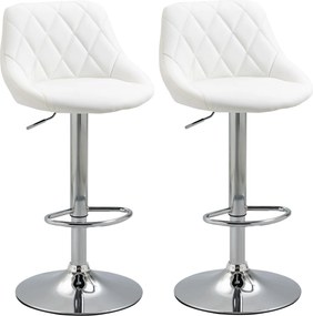 HOMCOM 2 db Forgós Bárszék Magasságállítással Modern Magas Étkezőszékek Kerek Alappal és Lábpihentővel 46x48x83-104 cm Fehér | Aosom