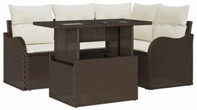 vidaXL Kerti Kanapé Szett párnával párnával 5 pcs Barna Poly Rattan