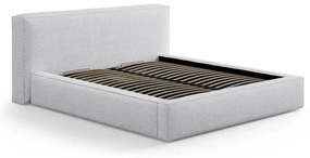 Világosszürke kárpitozott ágyneműtartós franciaágy ágyráccsal 180x200 cm Simon Olivia – Micadoni