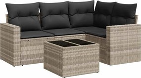 vidaXL 5 részes világosszürke polyrattan kerti ülőgarnitúra párnákkal