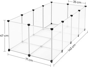 Ketrec háziállatoknak műanyag átlátszó elemekkel, fehér 143x73x46cm
