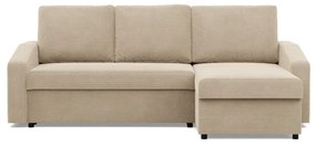 Zeus sarokkanapé, 2 ágyneműtartóval, döntött kartámasz, kordbársony, univerzális oldal, bonell töltet, bézs