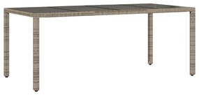 szürke polyrattan üveglapos kerti asztal 190 x 90 x 75 cm