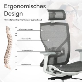Vinsetto Ergonomikus irodai szék, derékpárna, 3D kartámaszok, ergonomikus, hálós szövet, szürke.