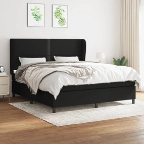 fekete szövet rugós ágy matraccal 160x200 cm