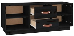 fekete tömör fenyőfa TV-szekrény 100x34x40 cm
