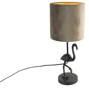 Vintage asztali lámpa fekete szövet árnyalatú taupe 20 cm - Flamingo
