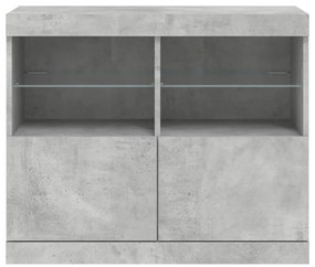betonszürke tálalószekrény LED-világítással 81 x 37 x 67 cm