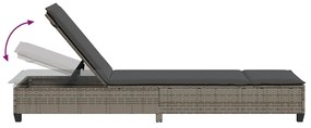 szürke polyrattan napozóágy párnákkal 55x200x25,5 cm