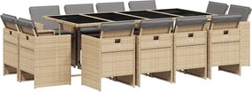 vidaXL 13részes vegyes bézs polyrattan kerti étkezőgarnitúra párnákkal