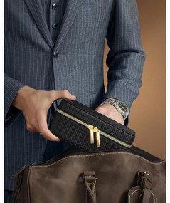 3 nyílásos óra utazótok, óradoboz 3 órához, tinta fekete felület, palaszürke bélés