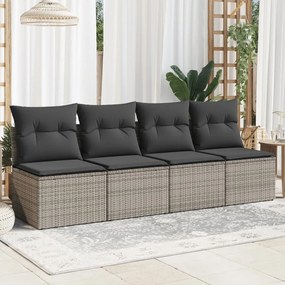 4 személyes szürke polyrattan kerti kanapé párnával