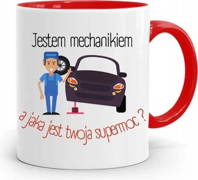 Piros Bögre Szerelőnek Szerelő Vagyok, fényképes nyomattal