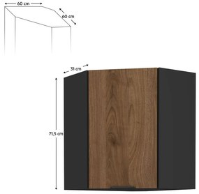 Felső sarok konyhaszekrény Monzesa 60x60 GN 72 1F (okapi dió + fekete) . 1096953