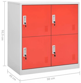 5 db világosszürke-piros acél zárható szekrény 90x45x92,5 cm