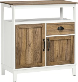 HOMCOM Rusztikus Stílusú Tálaló Szekrény 2 Ajtóval, Fiókkal és Állítható Polccal Étkezőbe, Konyhába, Hálószobába 76.6x35x81.5 cm Barna és Fehér | Aoso
