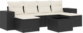 vidaXL 7 részes fekete polyrattan kerti ülőgarnitúra párnával