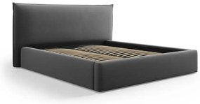 Sötétszürke kárpitozott ágyneműtartós franciaágy ágyráccsal 140x200 cm Elio – Milo Casa