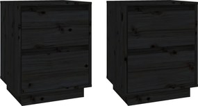 vidaXL 2 db fekete tömör fenyőfa éjjeliszekrény 40 x 35 x 50 cm