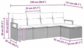 Kerti Kanapé Szett 5 pcs Fekete és krémszínű 230 x 117 x 85 cm